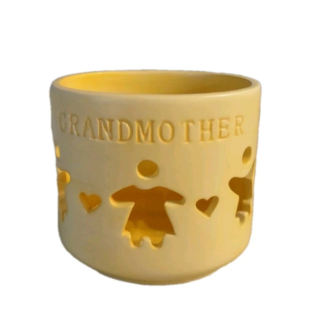 Yellow Grandmother & Hearts Tealight Candle Holder/Lumineer 3.5 X4.5"